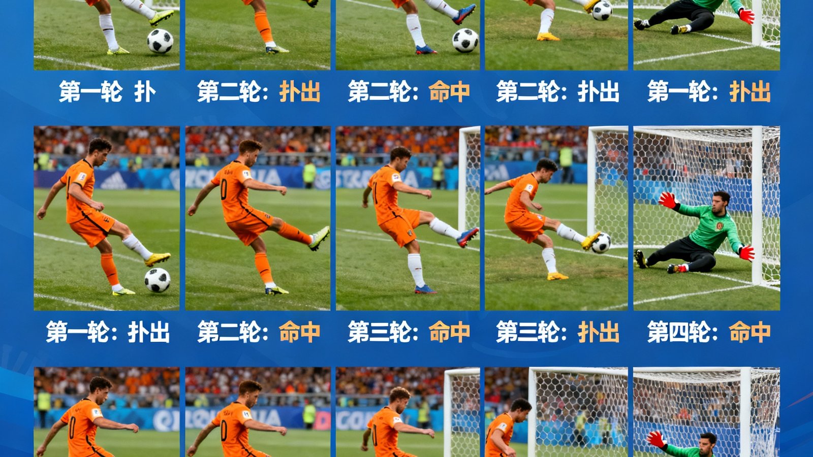 世界杯淘汰赛点球大战五轮全记录，门将两次扑出关键点球的精彩回放缩略图